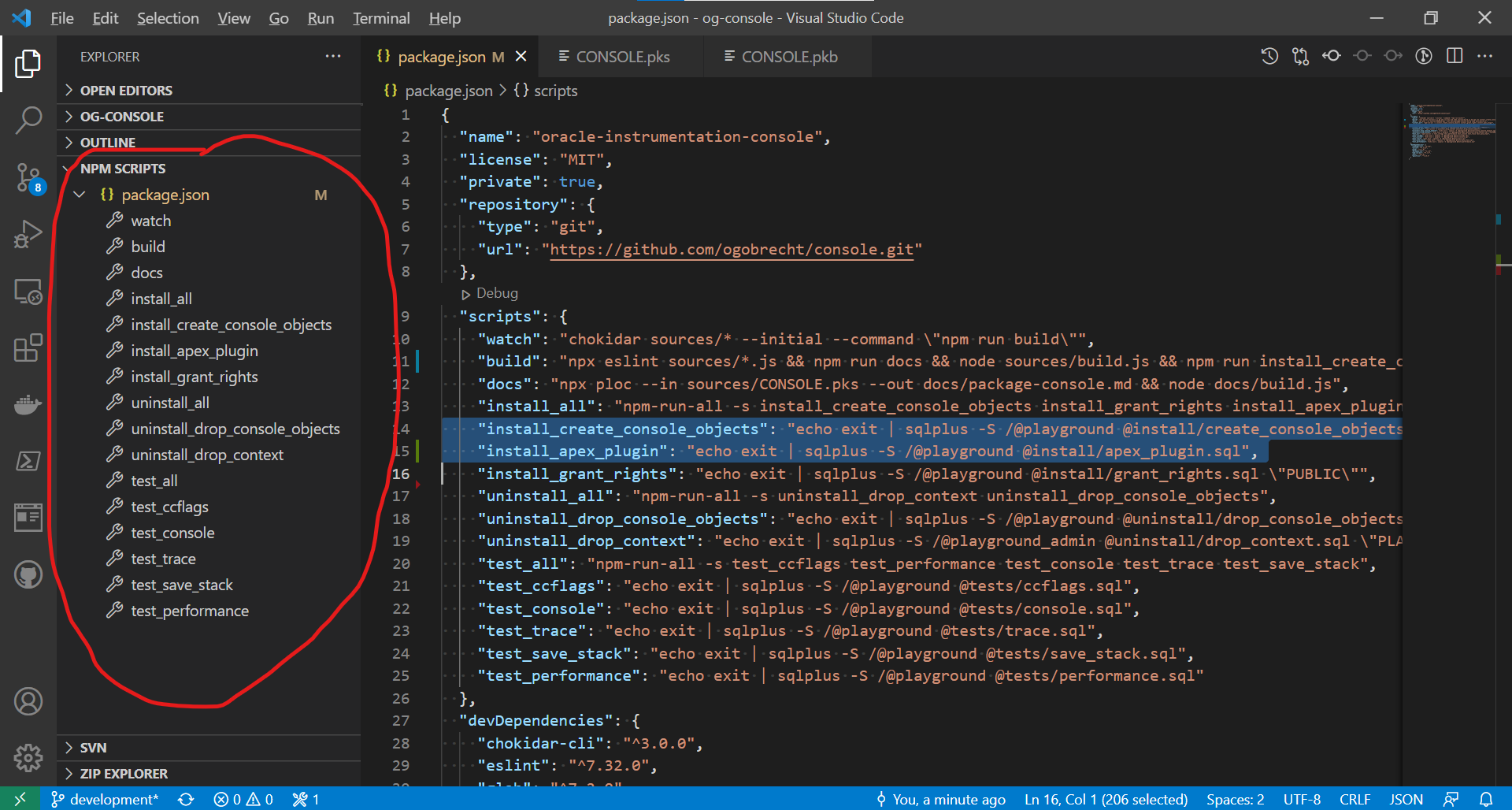 Screenshot: npm Skript-Integration in VS Code